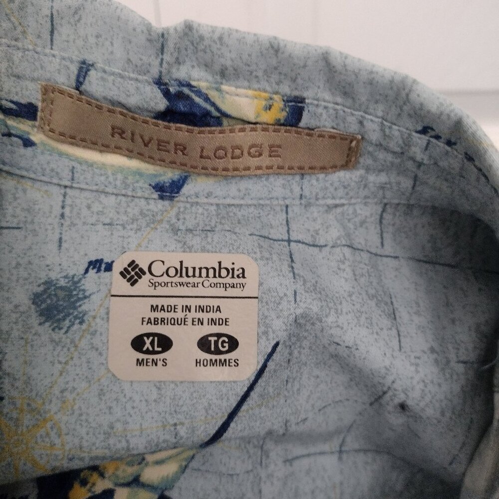 Columbia River Lodge Blue Marlin & Heron Fishing Shirt – Men’s Button-Up – NWOT - Picture 14 of 16